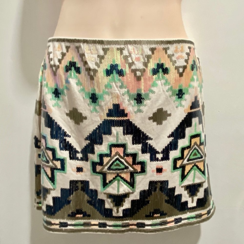 5) Express Cotton Modal Western Aztec Boho Clear Sequins Artsy Colorful Mini S…